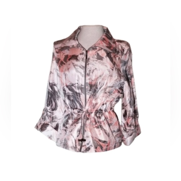 RUBY RD JACKET PINK ABSTRACT FLORAL SIZE 16P WITH ZIPPER AND DRAWSTRING WAIST - Picture 4 of 8